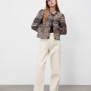 NWT ZARA ZW The Low Rise Worker Button Closure Cream Jeans Size 38